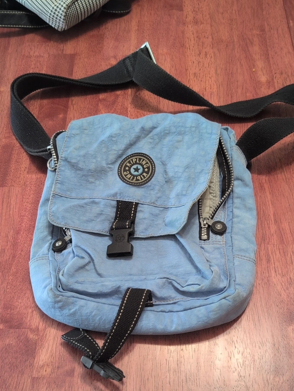Kipling Sky Blue Lightweight Crossbody Messenger Bag with Black Strap